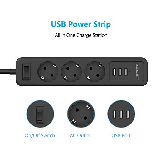 JSVER Multiprise 6 Prises avec 4 Ports USB Chargeur de Voyage(5V3